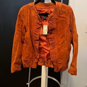 Nwt orange suede short jacket with ruffles - medium